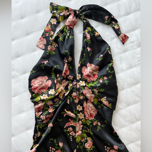 Reformation 4 Maddison Silk Halter Midi Dress Polina Black Floral - Picture 8 of 13